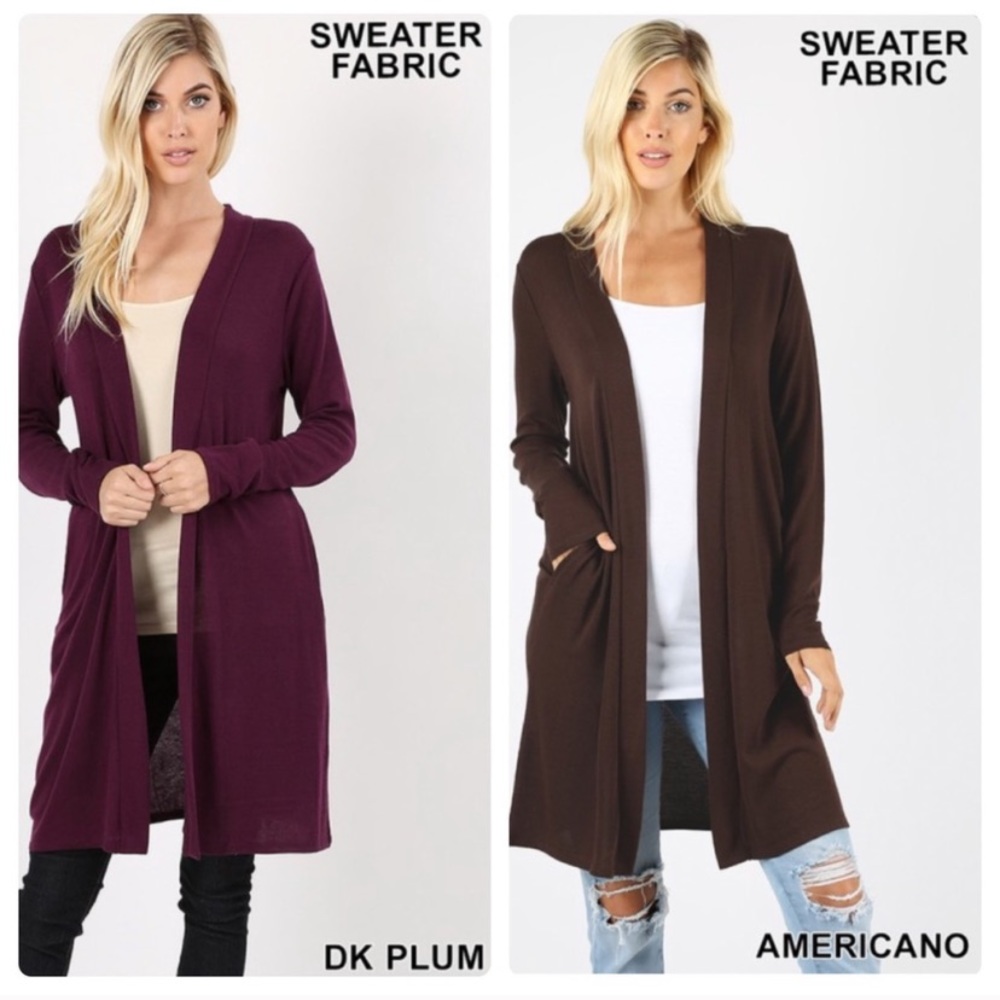 Dark plum Long knit cardigan with front pockets